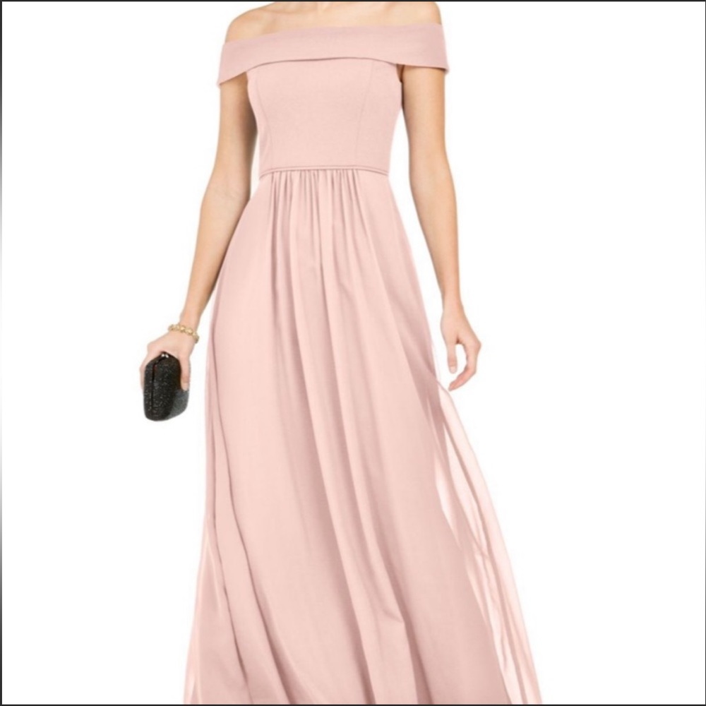 ADRIANNA PAPELL Off-The-Shoulder Chiffon Gown Pink size 2